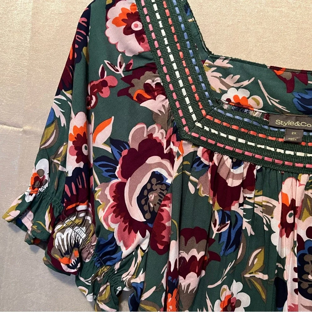 Style & Co for Macy’s Plus-Size Crochet-Trimmed Top in Bloom Green. NWT Perfect - Picture 14 of 16